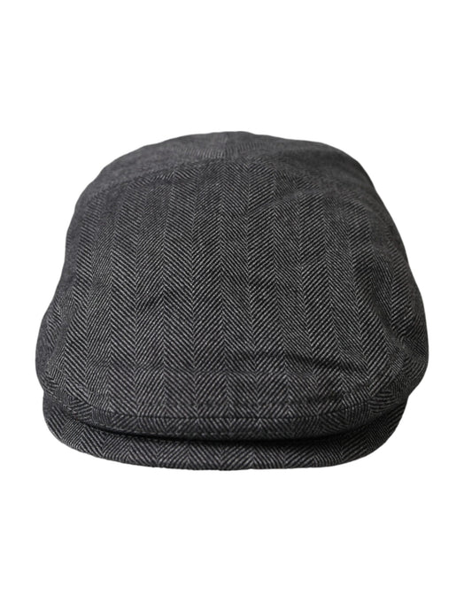 Dolce & Gabbana Gray Herringbone Crown Newsboy Hat Men