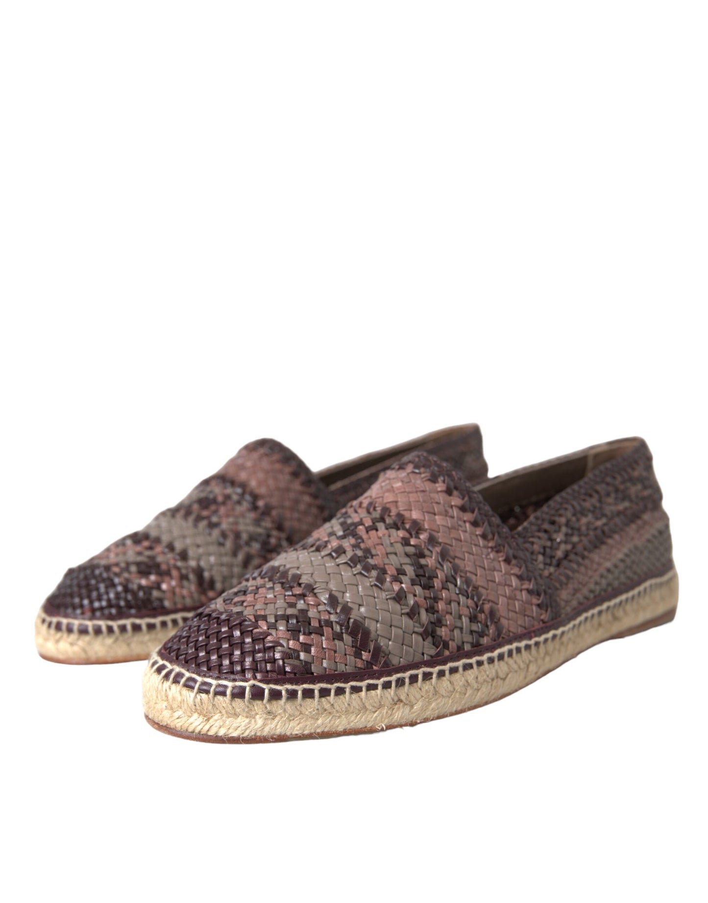 Dolce & Gabbana Brown Buffalo Leather Espadrille Flats Shoes