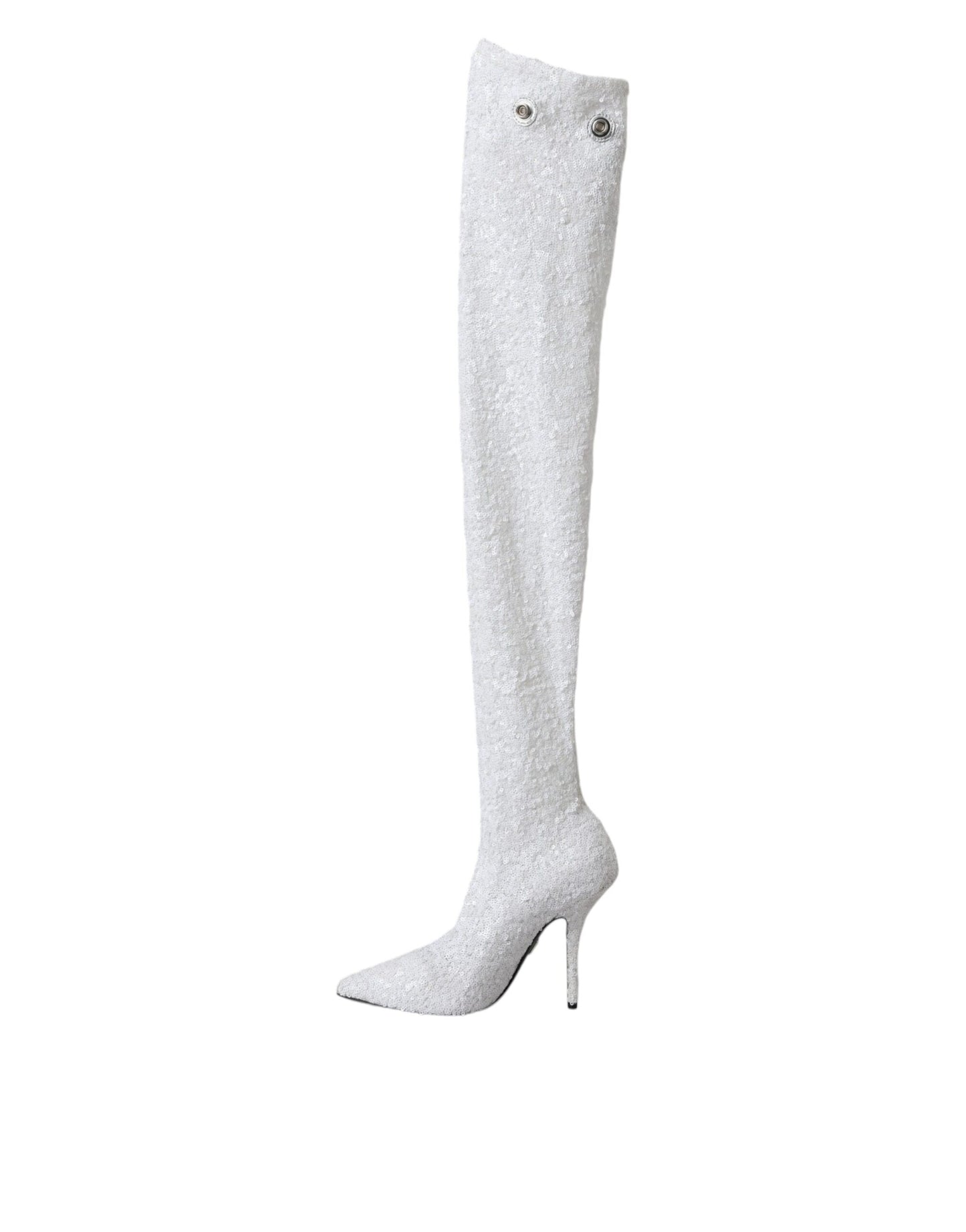 Dolce & Gabbana White Heels Stiletto Knee High Boots Shoes