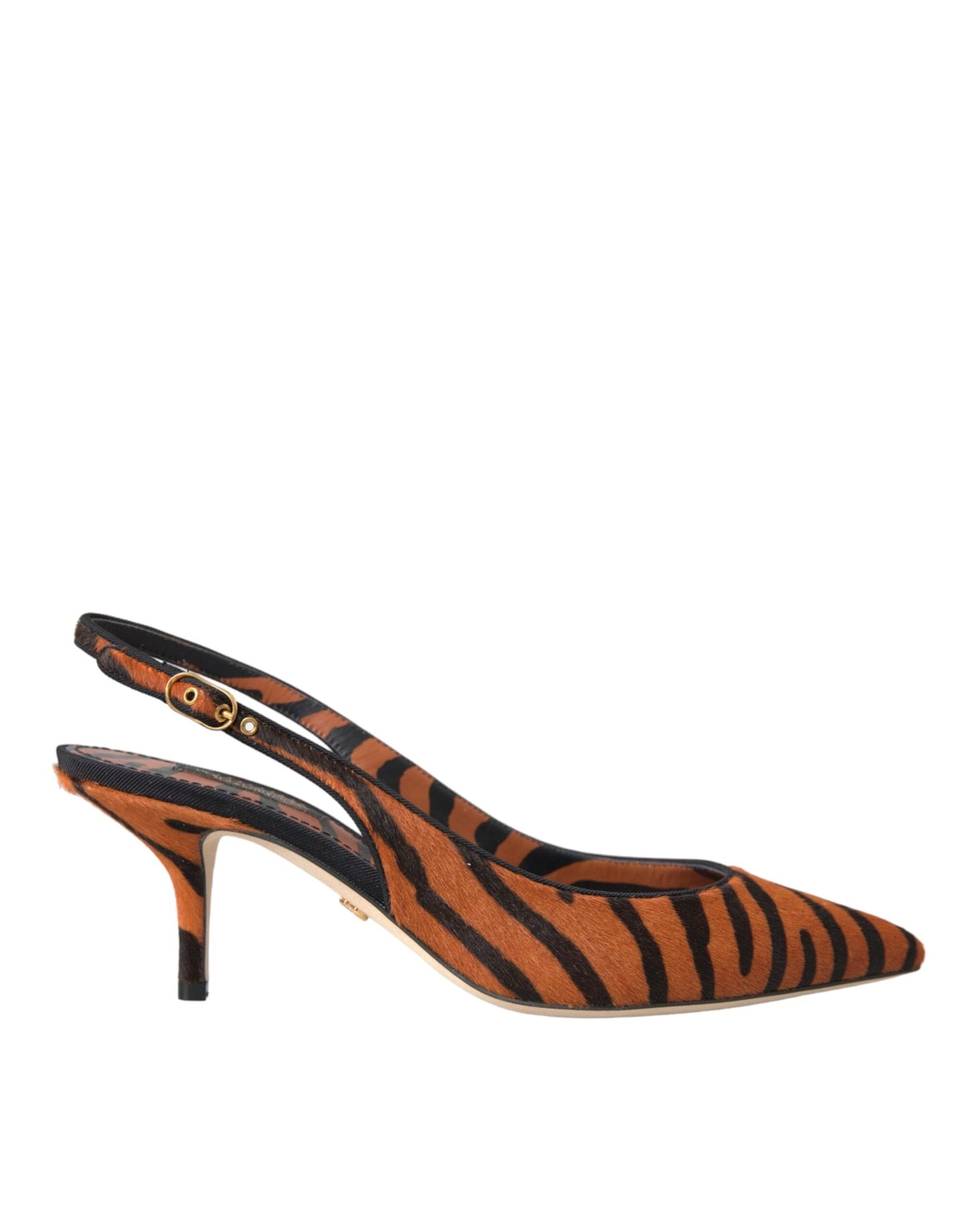 Dolce & Gabbana Black Orange Zebra Leather Slingbacks Shoes