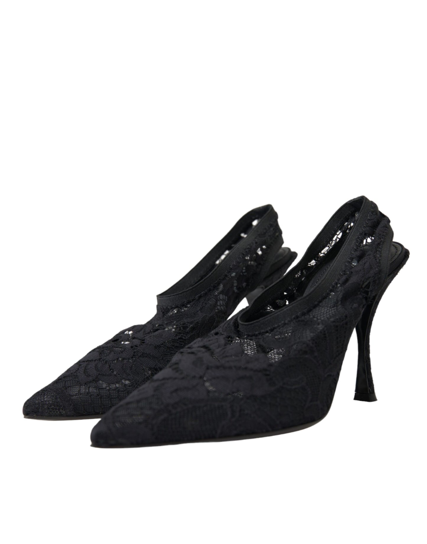 Dolce & Gabbana Black Lace Stretch Heels Slingbacks Shoes