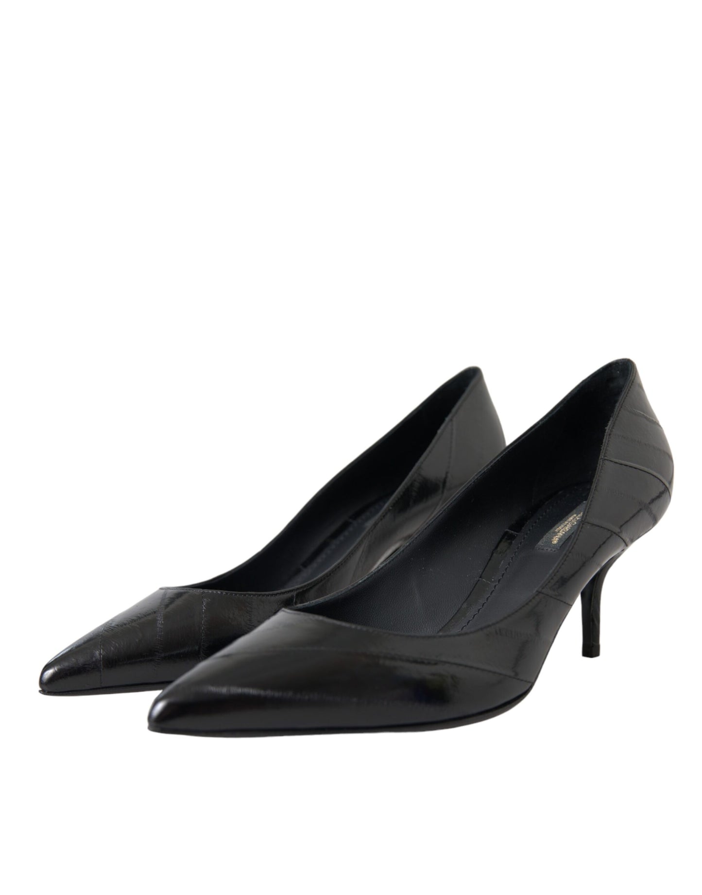 Dolce & Gabbana Black Eel Leather Kitten Heels Pumps Shoes