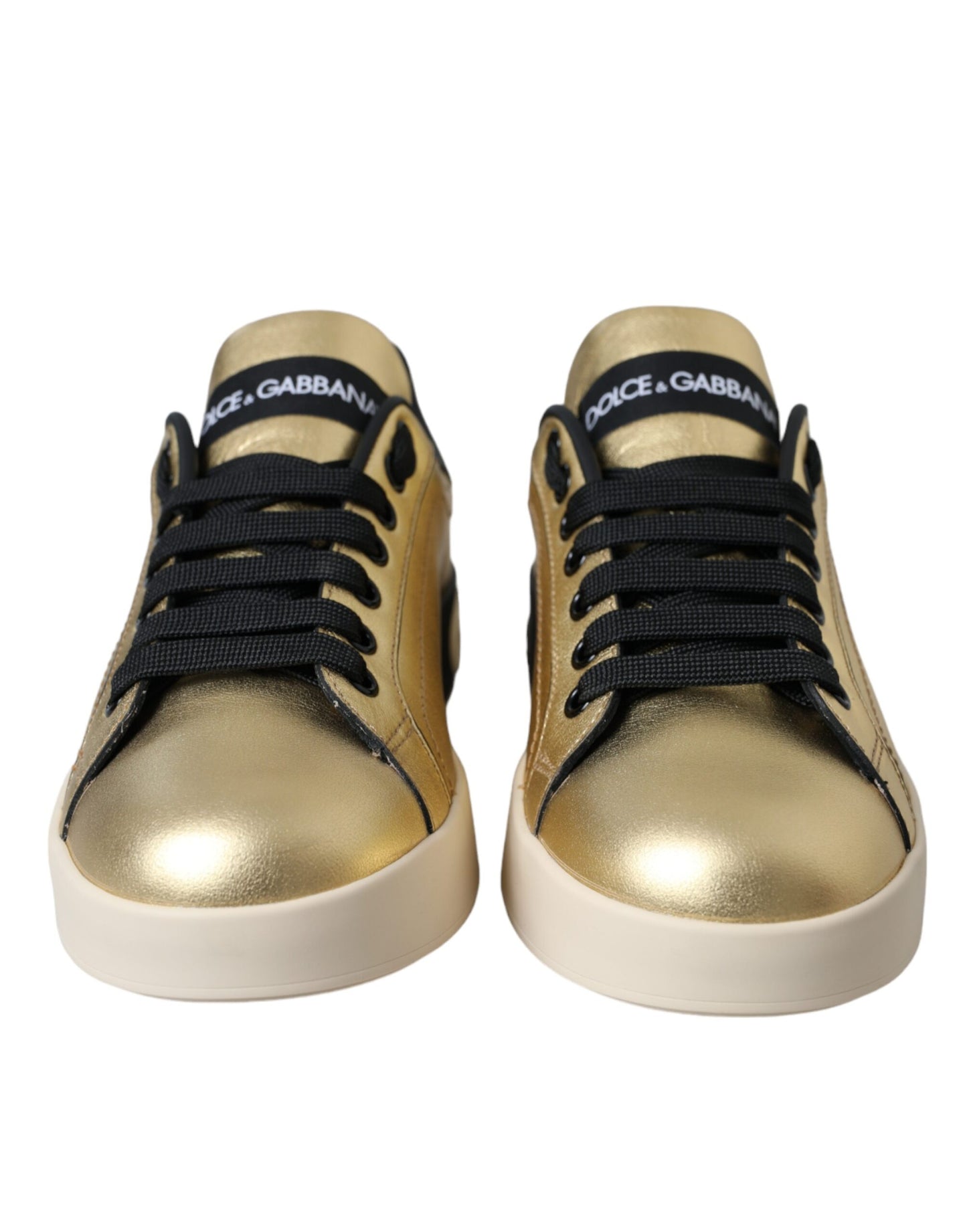 Dolce & Gabbana Gold Portofino Calf Leather Sneakers Women Shoes