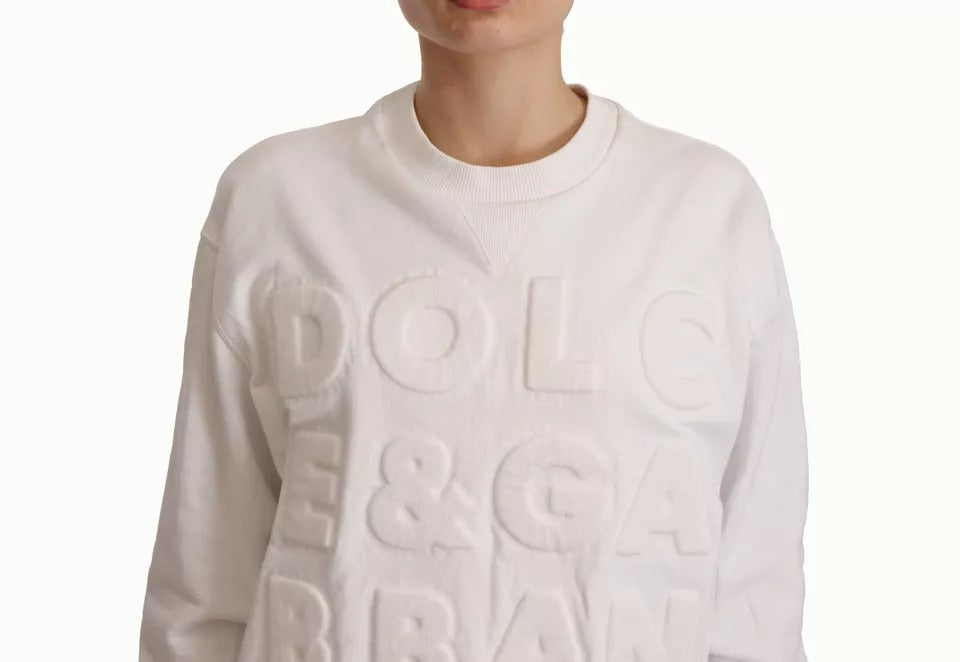 Dolce & Gabbana White Logo Embossed Cotton Sweatshirt Sweater