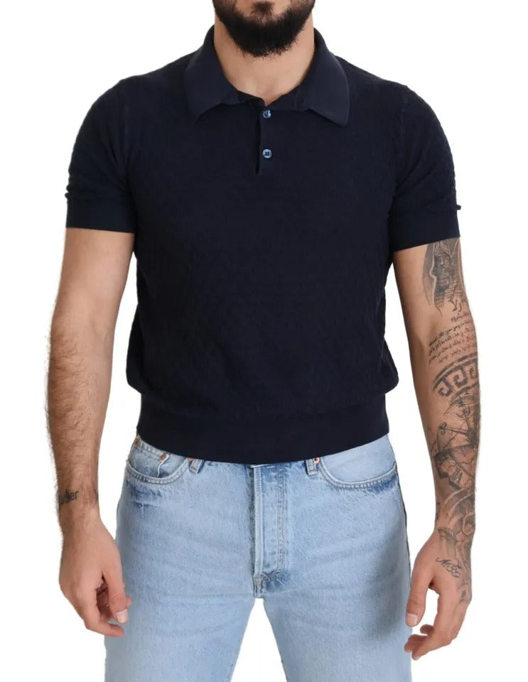 Dolce & Gabbana Dark Blue Collared Polo Casual Silk T-shirt