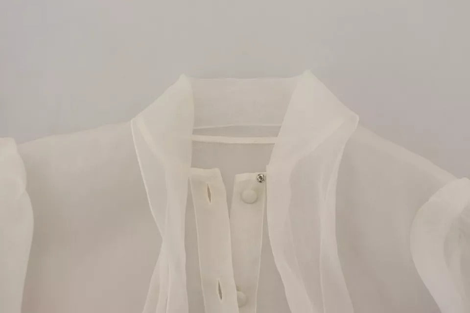 Dolce & Gabbana White Ascot Collar Long Sleeves Blouse Top