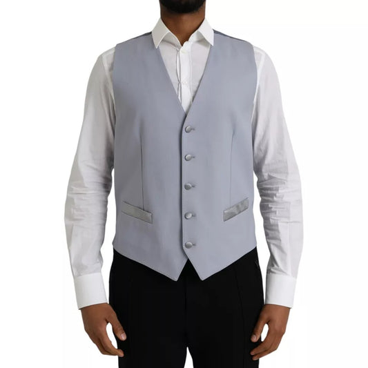 Dolce & Gabbana Light Blue Wool Formal Dress Waistcoat Vest