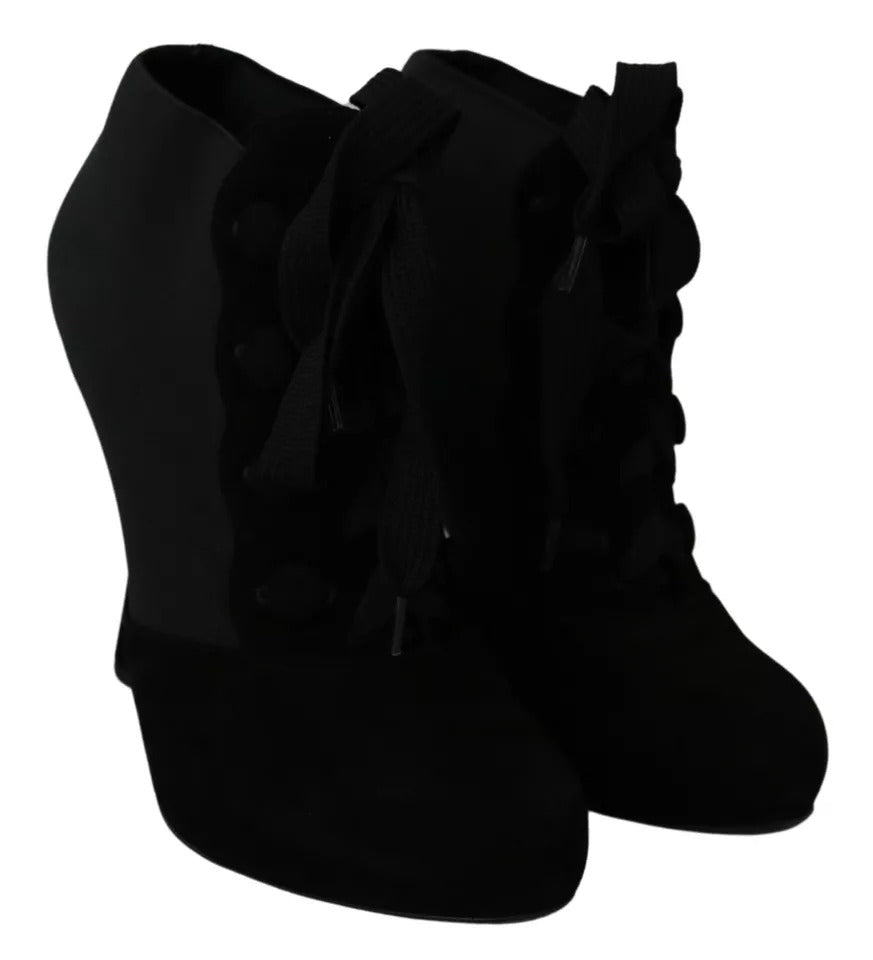 Dolce & Gabbana Black Suede Stretch Ankle Boots Booties Shoes