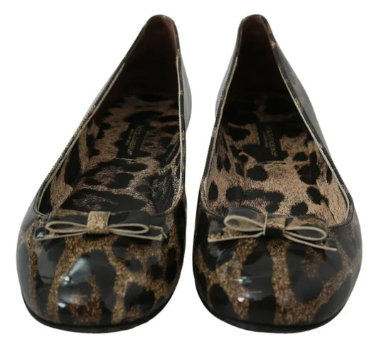 Dolce & Gabbana Brown Leopard Ballerina Flats Leather Shoes