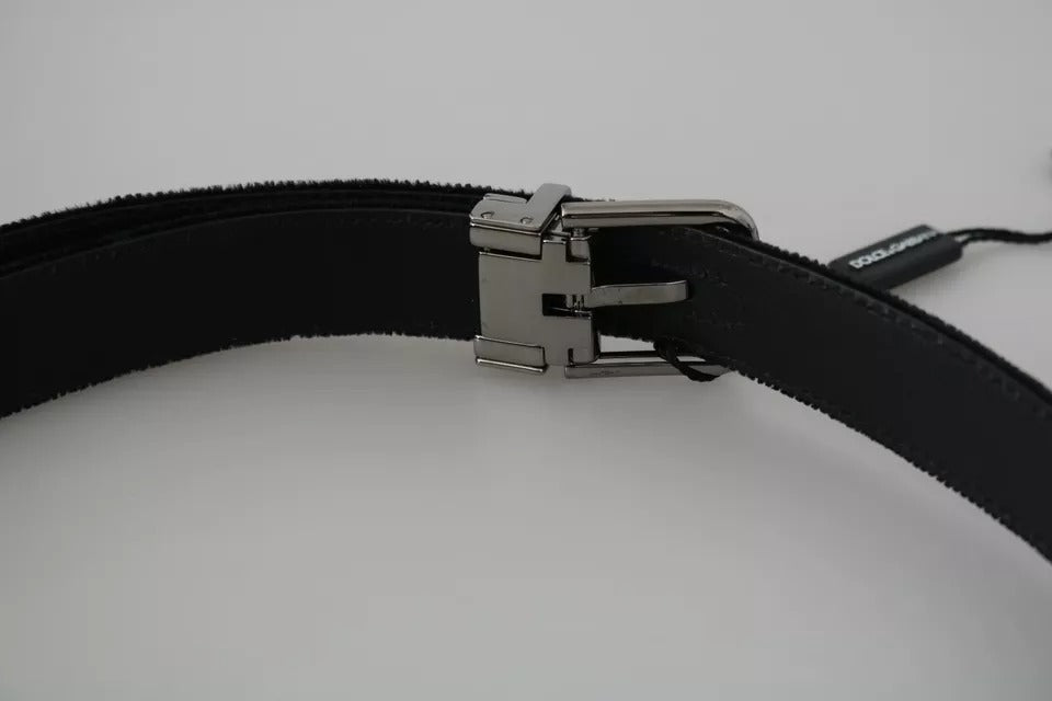 Dolce & Gabbana Black Velvet Leather Silver Buckle Belt