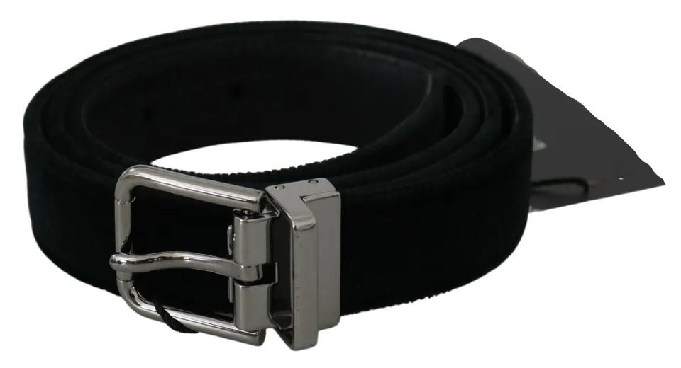 Dolce & Gabbana Black Velvet Leather Silver Buckle Belt