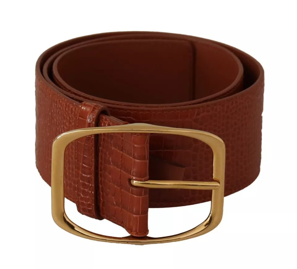 Dolce & Gabbana Brown Wide Waist Design Leather Gold Metal Buckle Belt