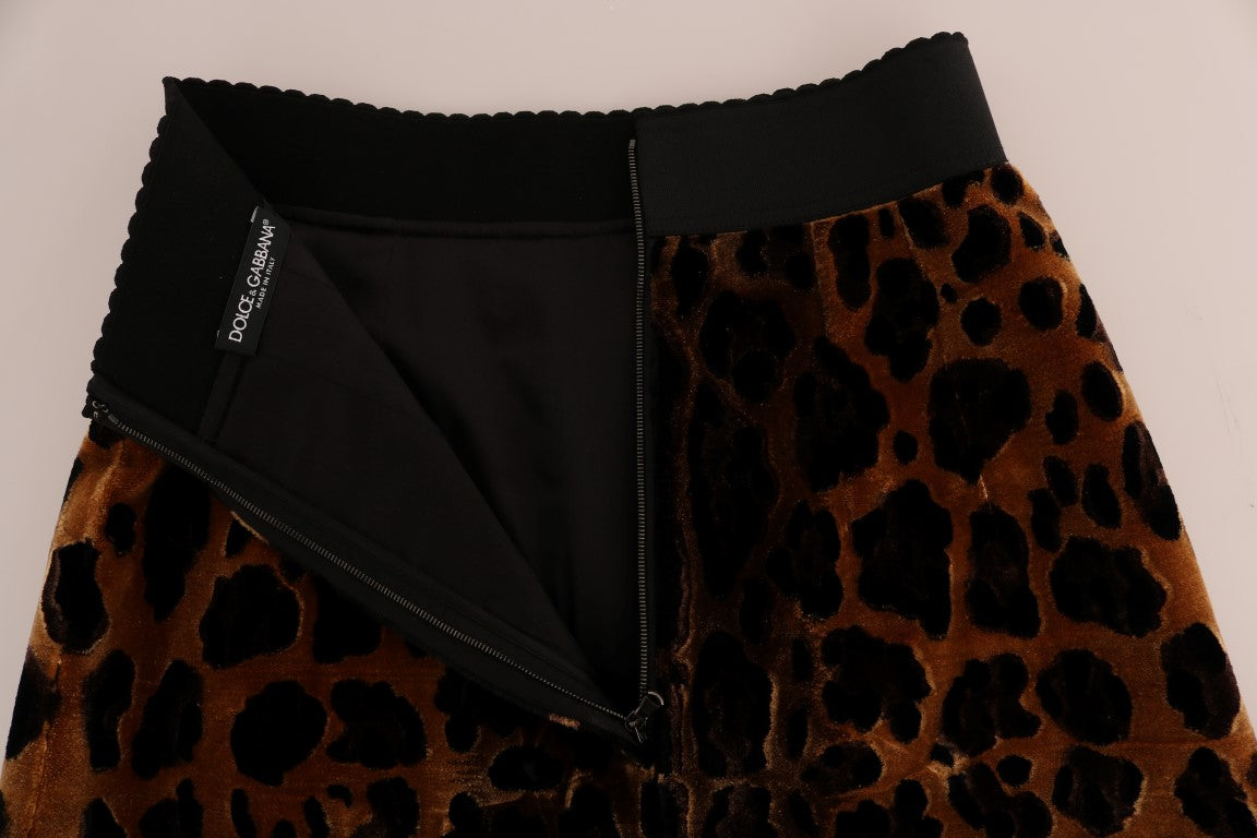 Dolce &amp; Gabbana Brown Leopard Print Silk A-Line Skirt