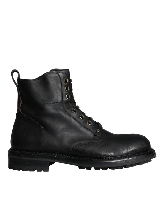 Dolce & Gabbana Black Lace Up Mid Calf Boots Men Shoes