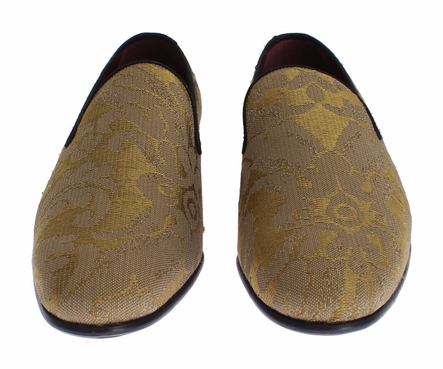 Dolce &amp; Gabbana Yellow Gold Silk Baroque Loafers Shoes