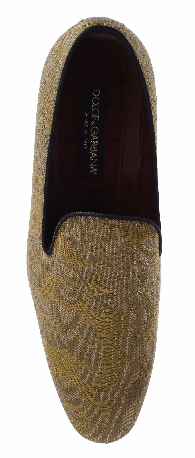 Dolce &amp; Gabbana Yellow Gold Silk Baroque Loafers Shoes