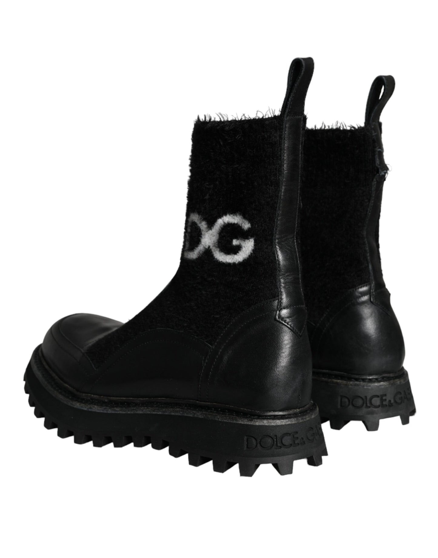 Dolce & Gabbana Black DG Logo Horse Sock Ankle Boots Shoes