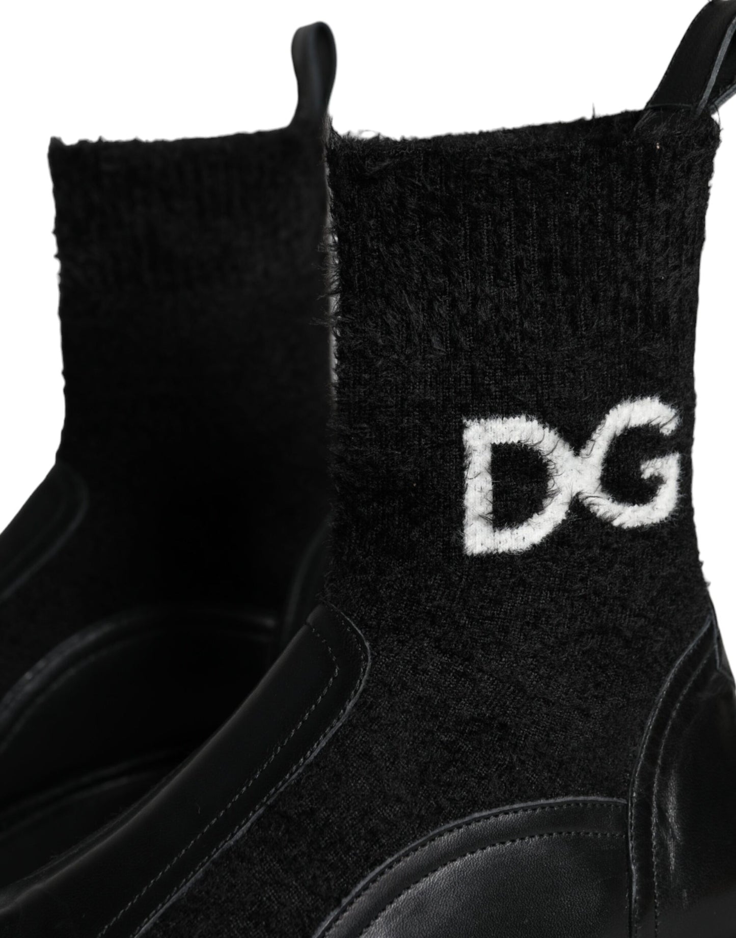 Dolce & Gabbana Black DG Logo Horse Sock Ankle Boots Shoes