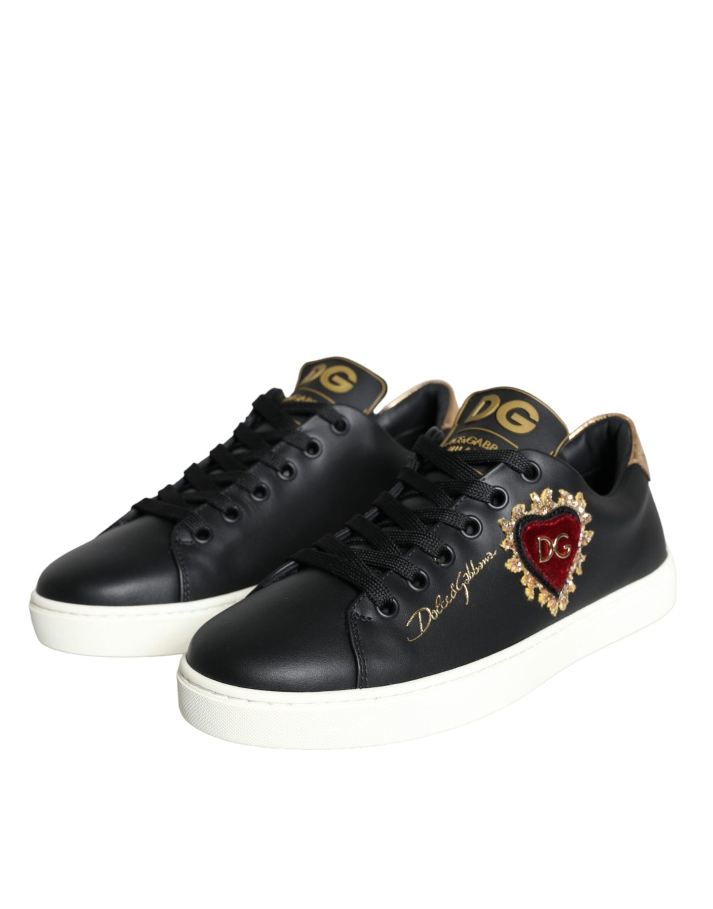 Dolce & Gabbana Black Portofino Sacred Heart Sneakers Shoes