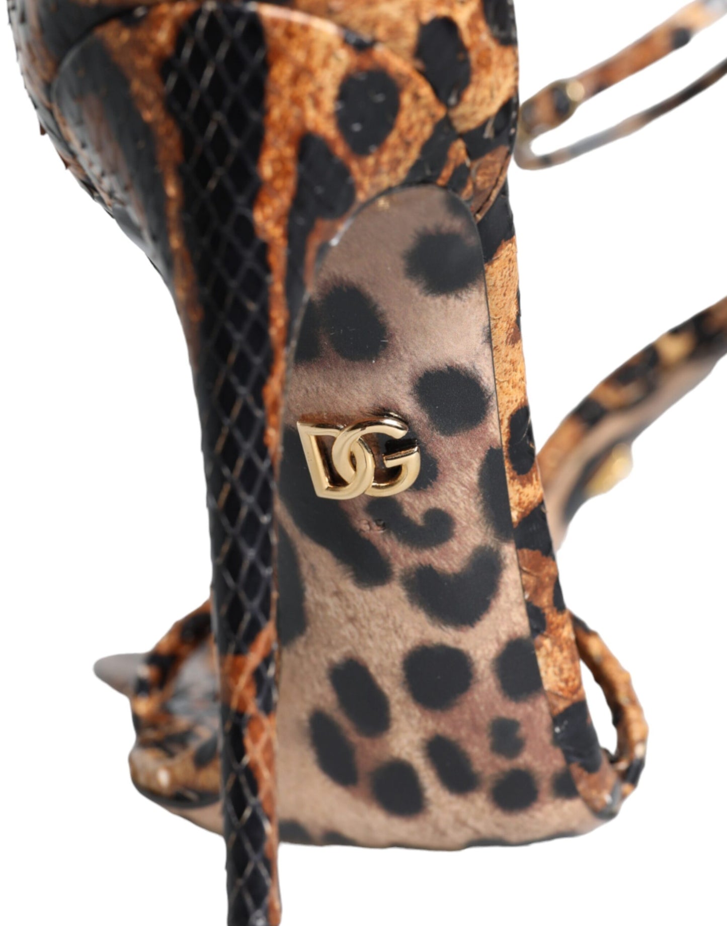 Dolce & Gabbana Brown Leopard Leather Ankle Strap Sandals Shoes