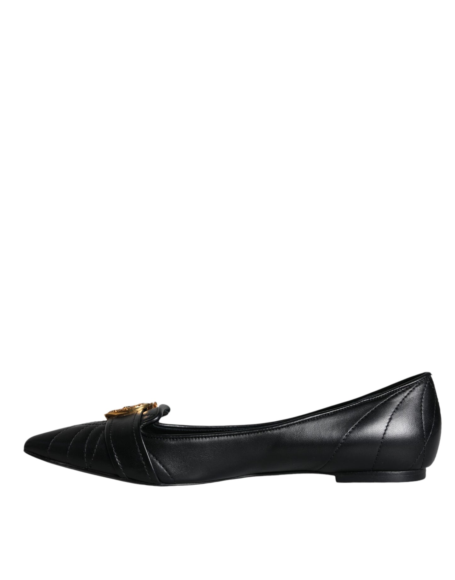 Dolce & Gabbana Black Devotion Leather Pointy Flats Shoes