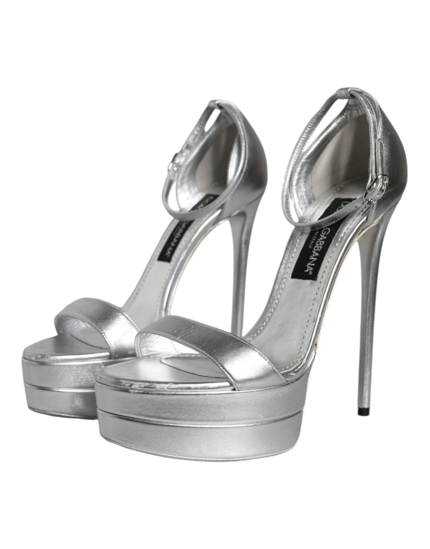 Dolce & Gabbana Silver KEIRA Heels Ankle Strap Sandals Shoes