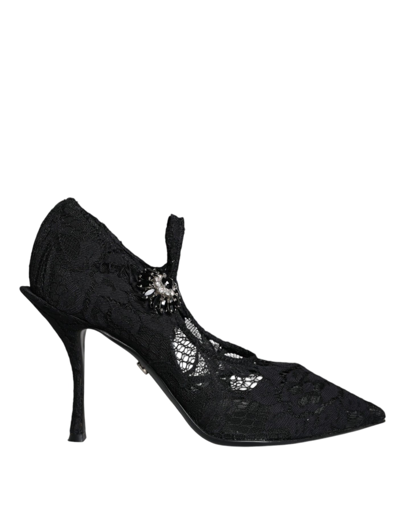 Dolce & Gabbana Black Mary Jane Pumps Lace Crystals Heels Shoes