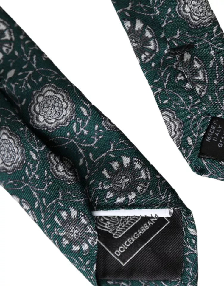 Dolce & Gabbana Green Floral Print Silk Adjustable Men Tie