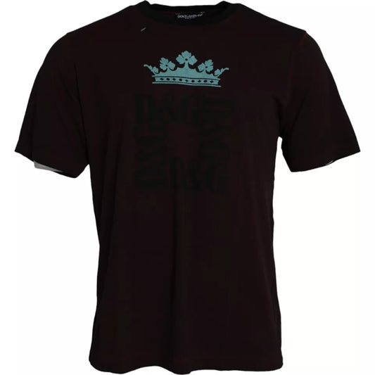 Dolce & Gabbana Bordeaux Crown Print Round Neck Cotton T-shirt