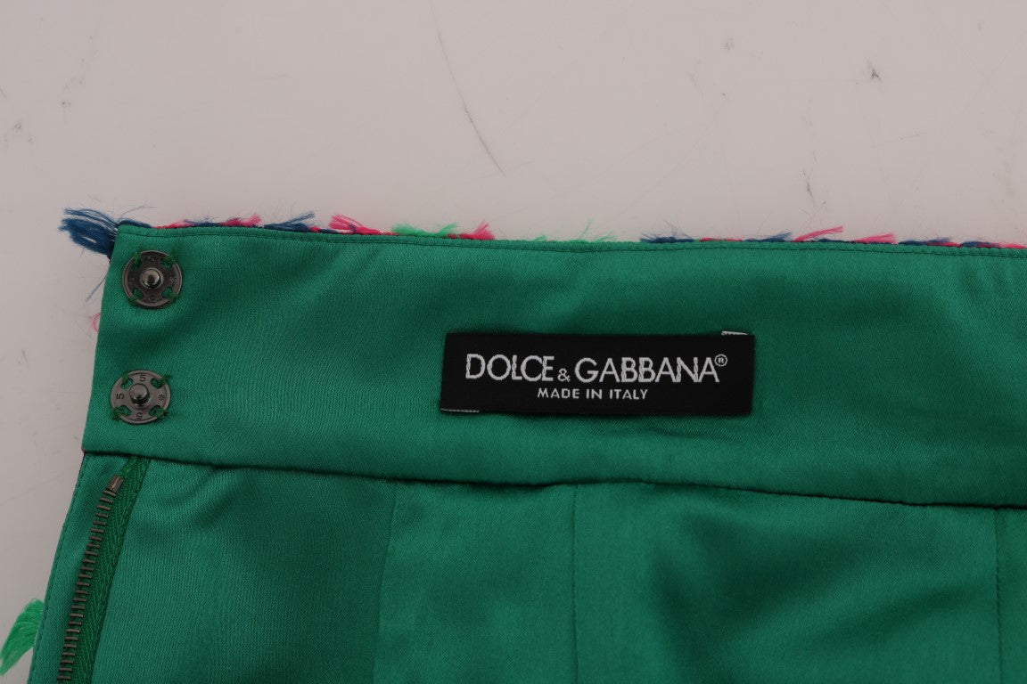 Dolce &amp; Gabbana Pink Green Jacquard Pencil Skirt