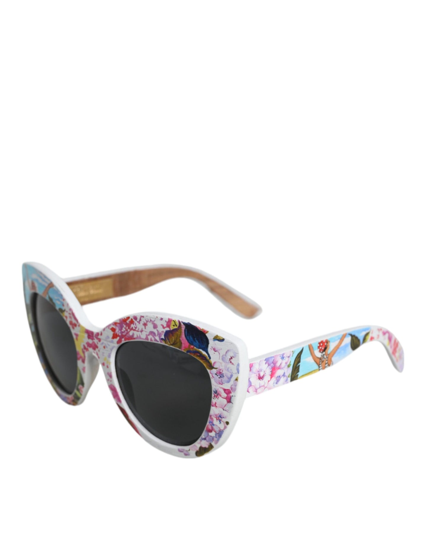 Dolce &amp; Gabbana Multicolor Wood Crystal Brass Frame Floral Hand Paint Sunglasses