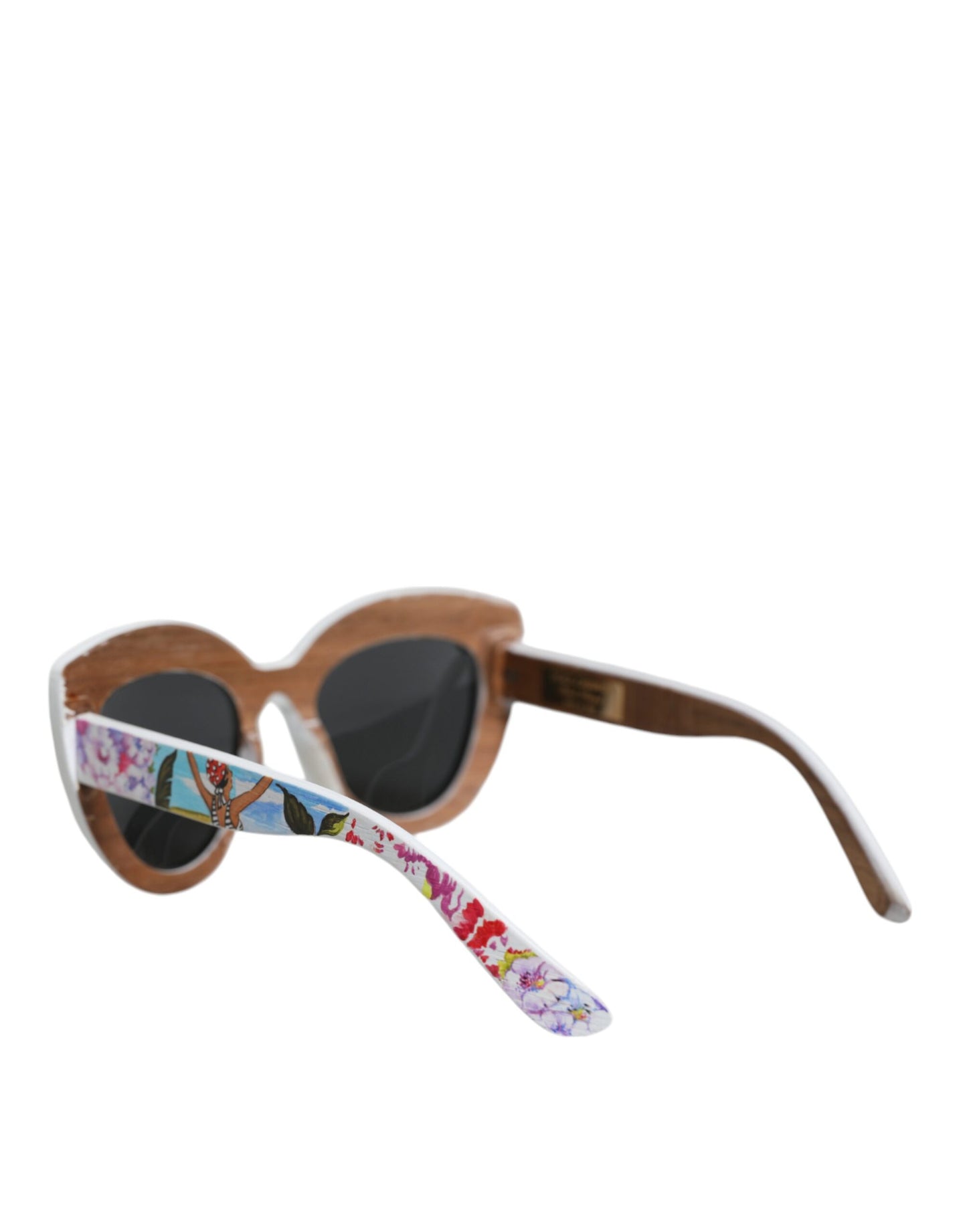 Dolce &amp; Gabbana Multicolor Wood Crystal Brass Frame Floral Hand Paint Sunglasses