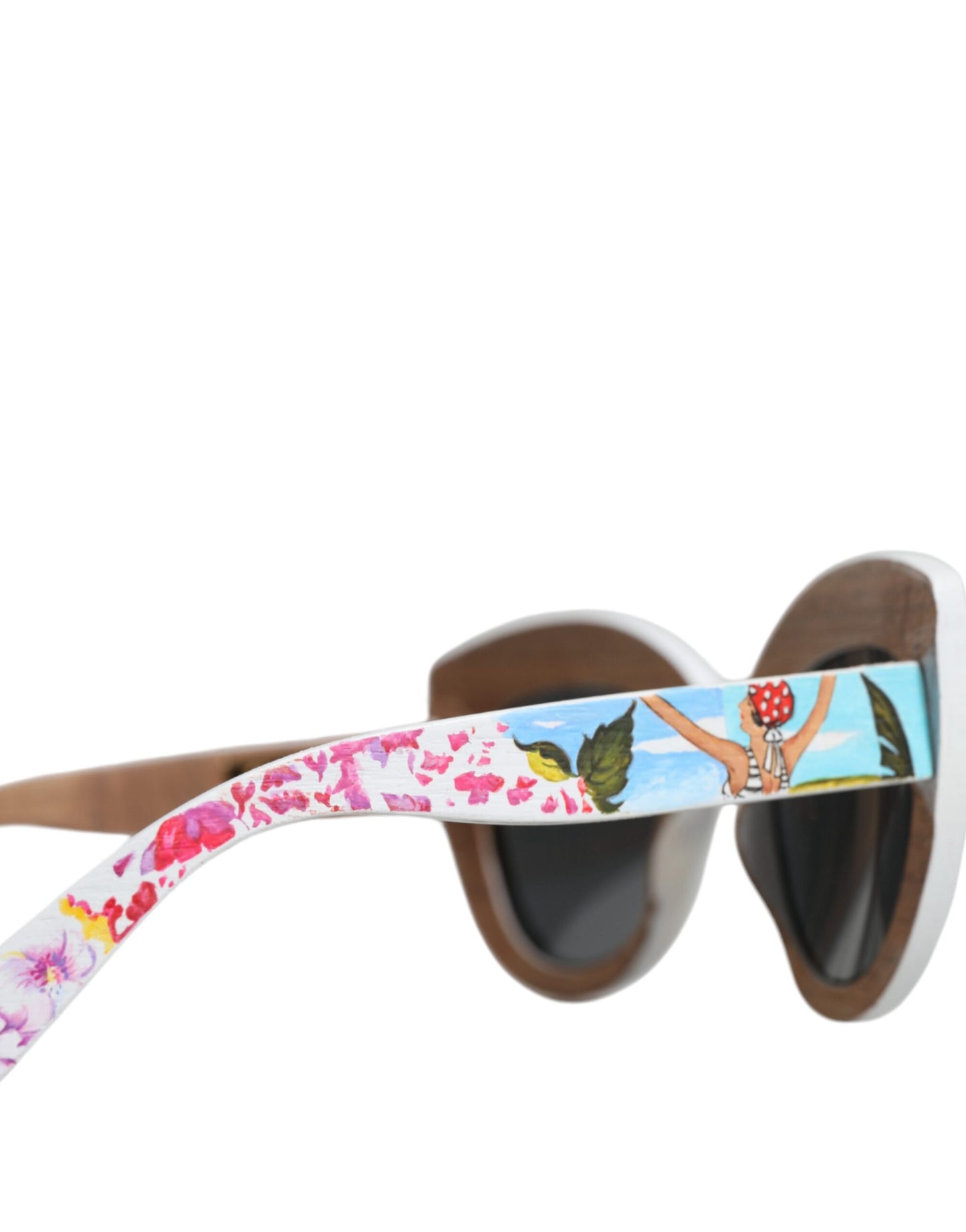 Dolce &amp; Gabbana Multicolor Wood Crystal Brass Frame Floral Hand Paint Sunglasses