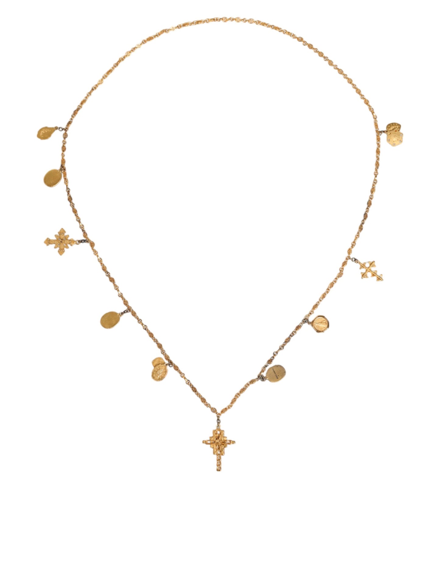 Dolce & Gabbana Gold Tone Brass Chain Religious Cross Pendant Necklace