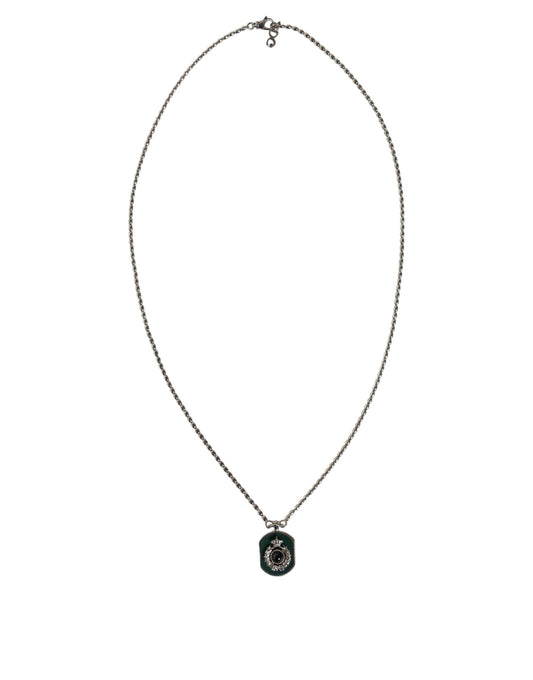 Dolce & Gabbana Sterling Silver 925 Chain Bar Gem Pendant Logo Necklace