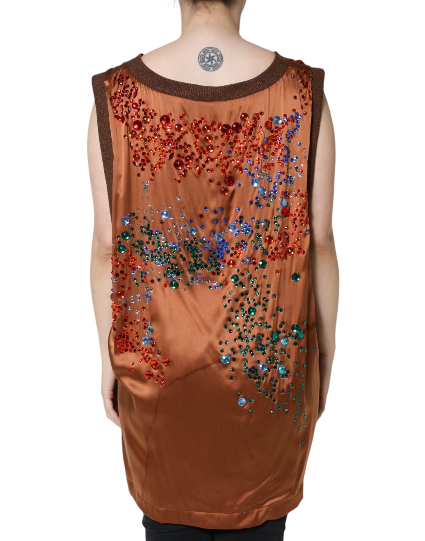 Dolce & Gabbana Brown Crystal Embellished Sleeveless Tank Top