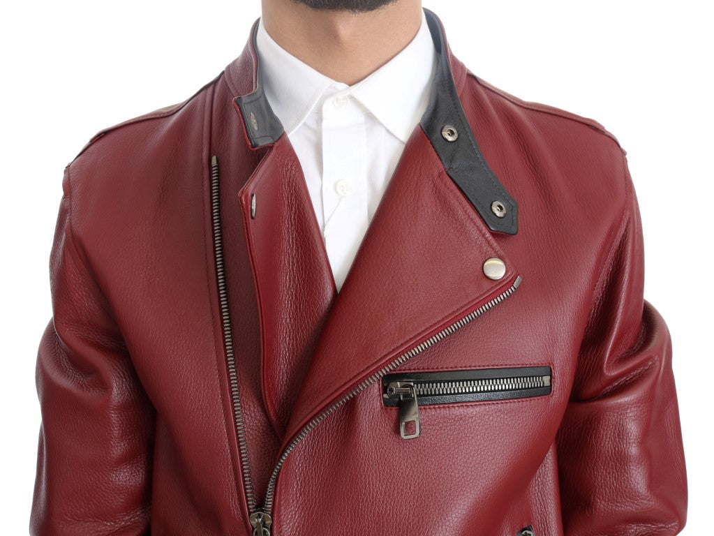 Dolce &amp; Gabbana Red Leather Deerskin Jacket