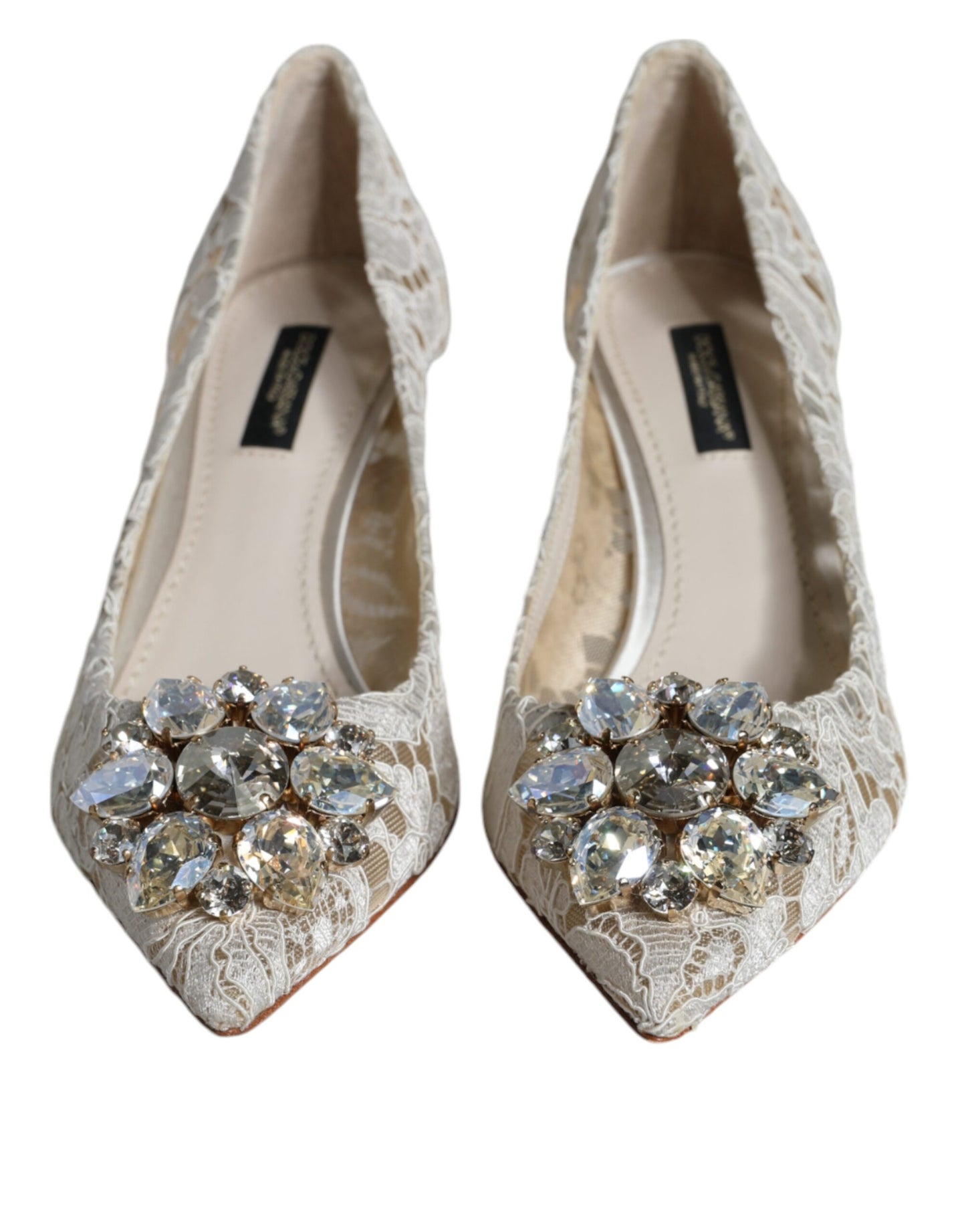 Dolce &amp; Gabbana White Taormina Lace Crystal Heel Pumps Shoes