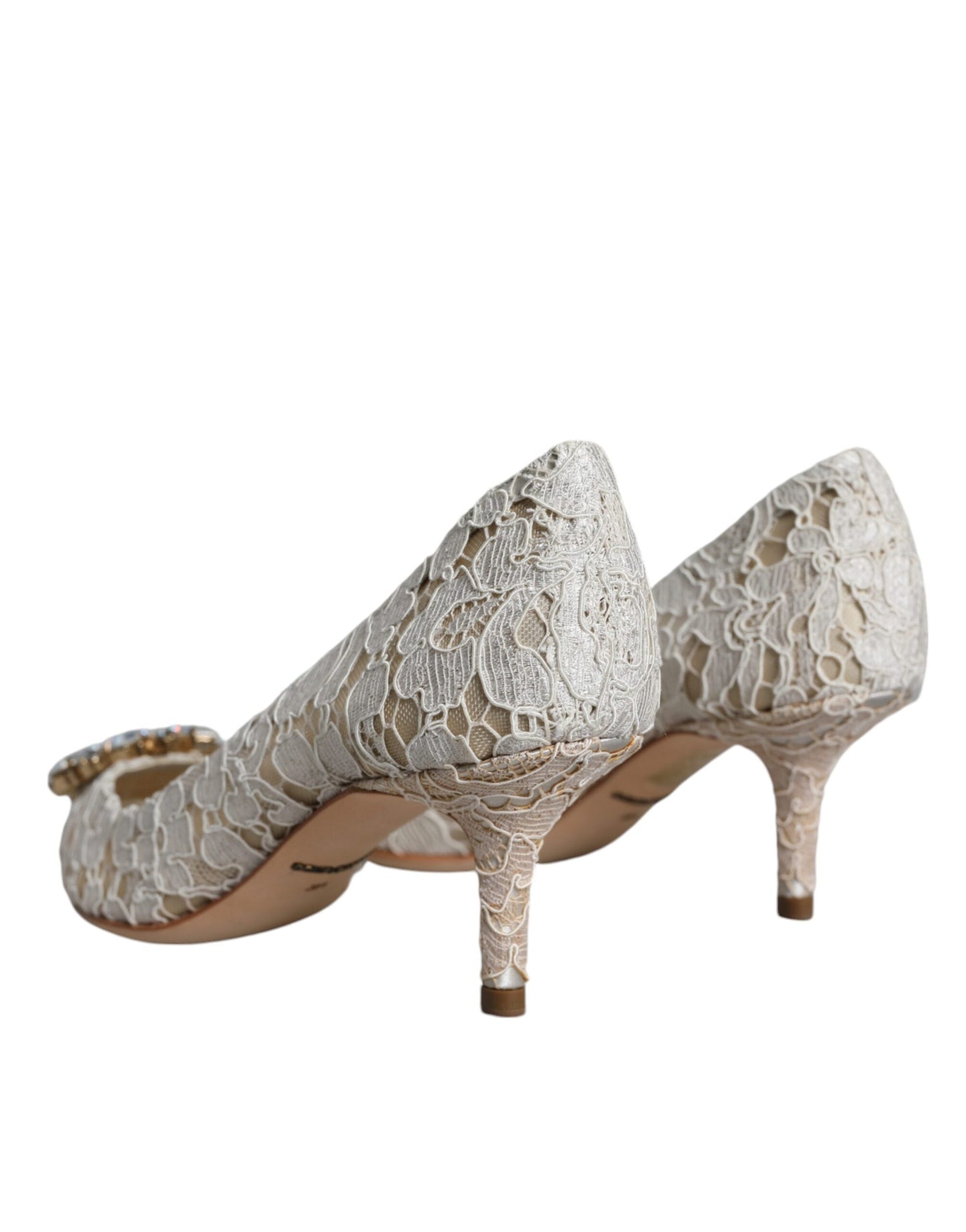 Dolce &amp; Gabbana White Taormina Lace Crystal Heel Pumps Shoes