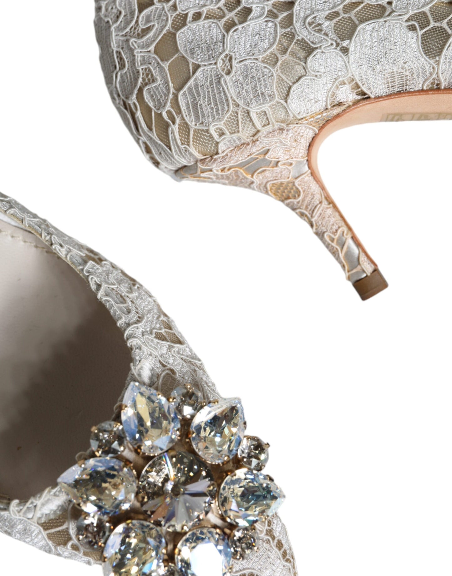 Dolce &amp; Gabbana White Taormina Lace Crystal Heel Pumps Shoes
