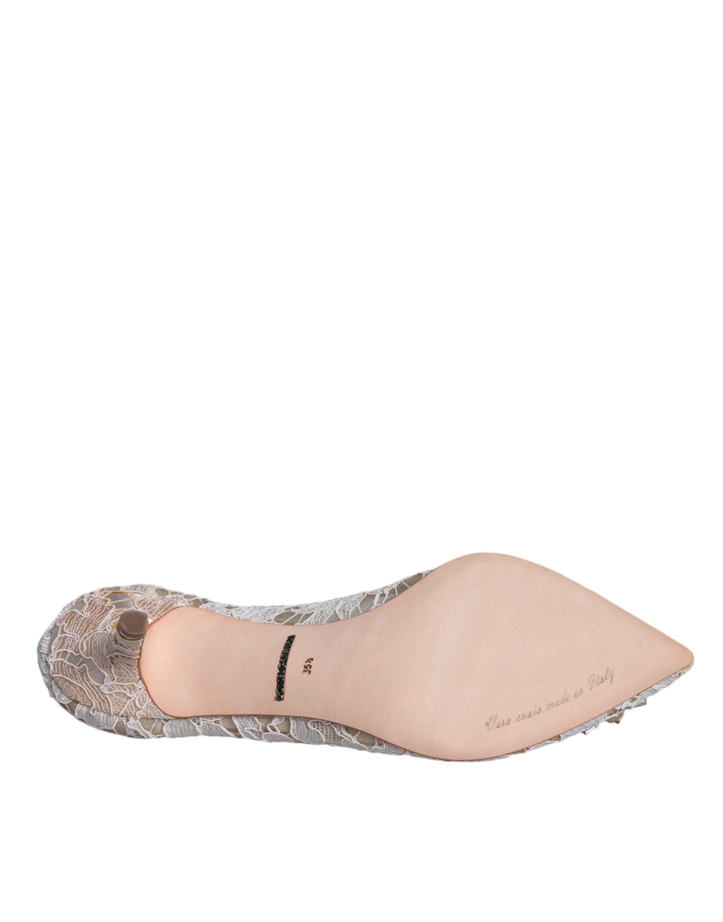 Dolce &amp; Gabbana White Taormina Lace Crystal Heel Pumps Shoes