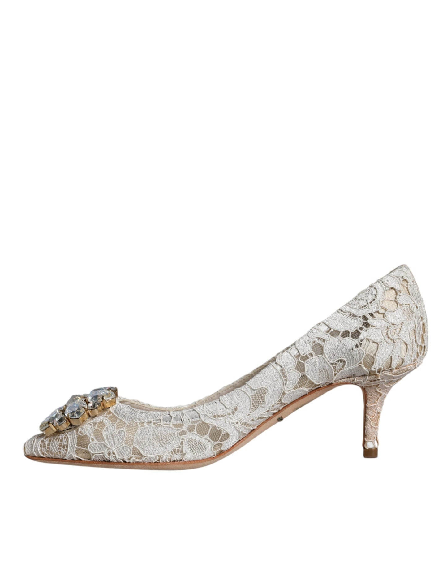 Dolce &amp; Gabbana White Taormina Lace Crystal Heel Pumps Shoes