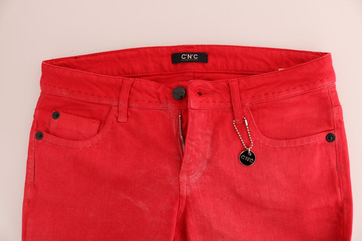 Superschlanke Designer-Jeans in leuchtendem Rot von Costume National