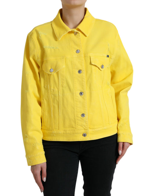 Dolce &amp; Gabbana Yellow Cotton DENIM Jeans Button Coat Jacket