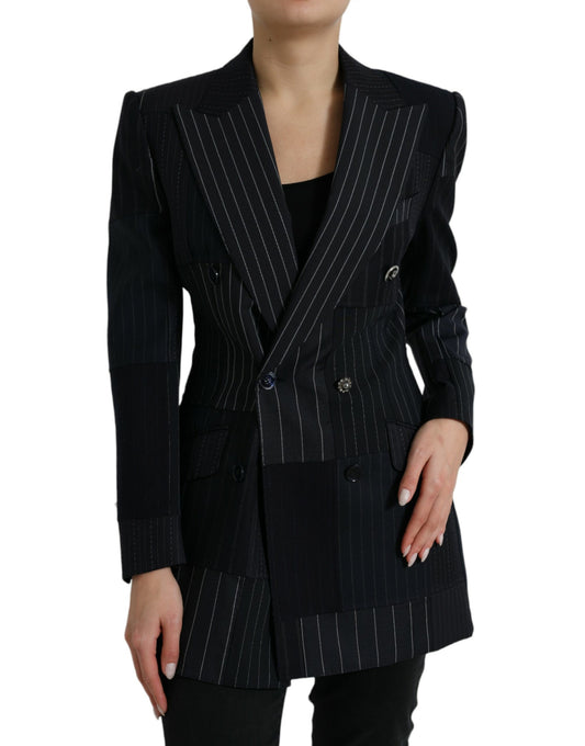 Dolce &amp; Gabbana Black Striped Wool DoubleBreasted Coat Jacket