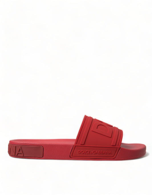 Dolce &amp; Gabbana Red Rubber Summer Beach Slides Sandals