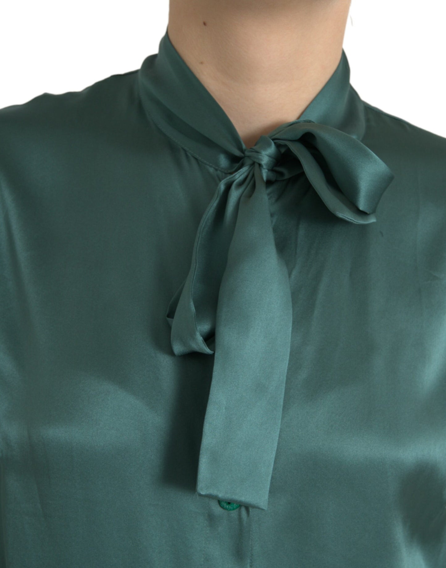 Elegantes dunkelgrünes Seidenblusenoberteil von Dolce &amp; Gabbana