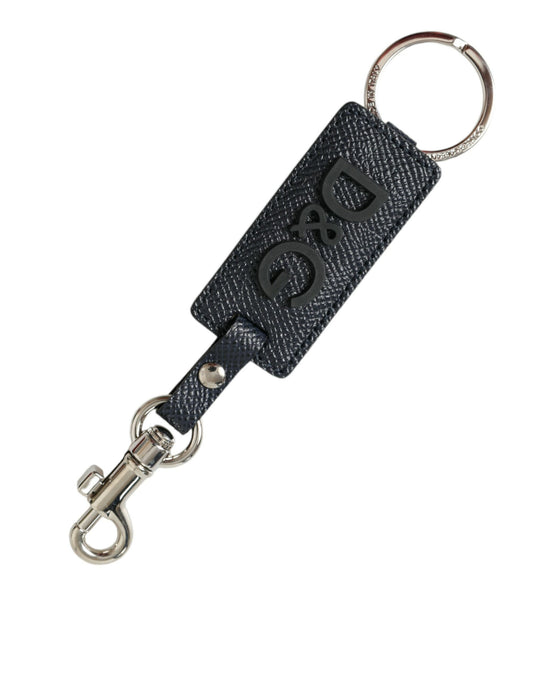 Dolce &amp; Gabbana Eleganter Leder-Schlüsselanhänger in Schwarz und Silber