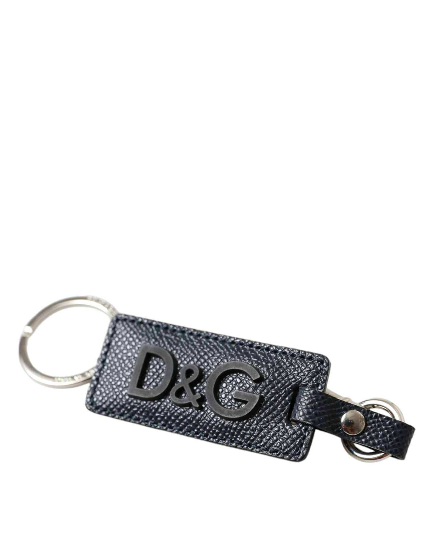 Dolce &amp; Gabbana Eleganter Leder-Schlüsselanhänger in Schwarz und Silber