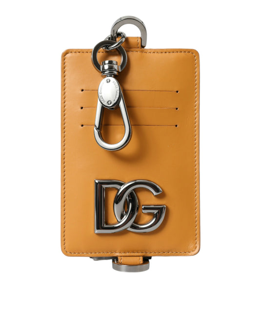 Dolce &amp; Gabbana Eleganter Kartenhalter aus orangefarbenem Kalbsleder